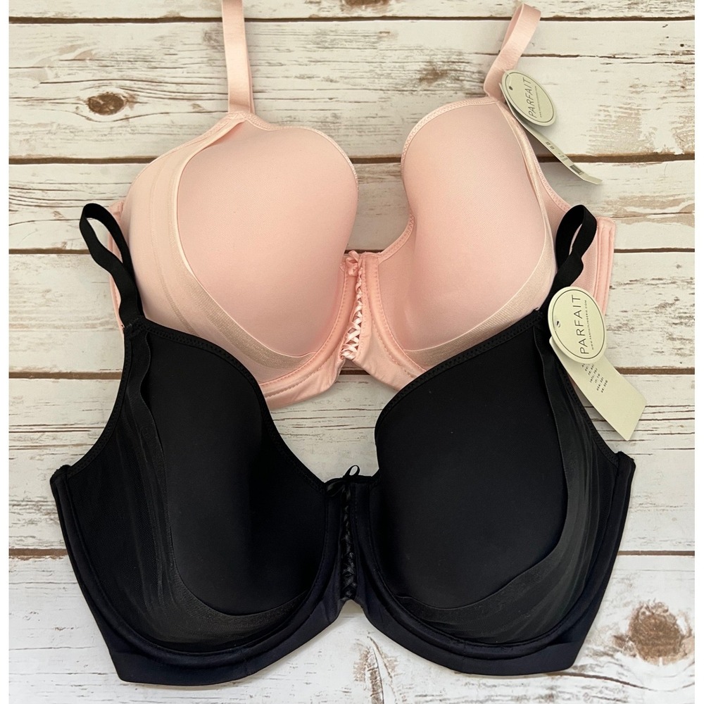NWT Parfait Bra Set Pink & Black P6061 Contour Underwire Lattice Detail 32I